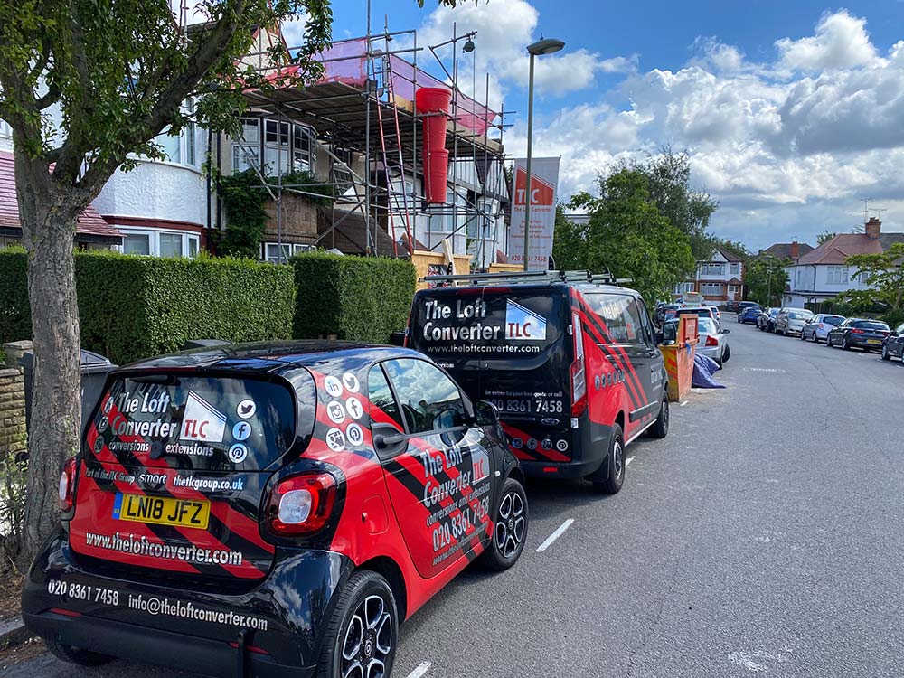TLC vehicles on site at loft conversion